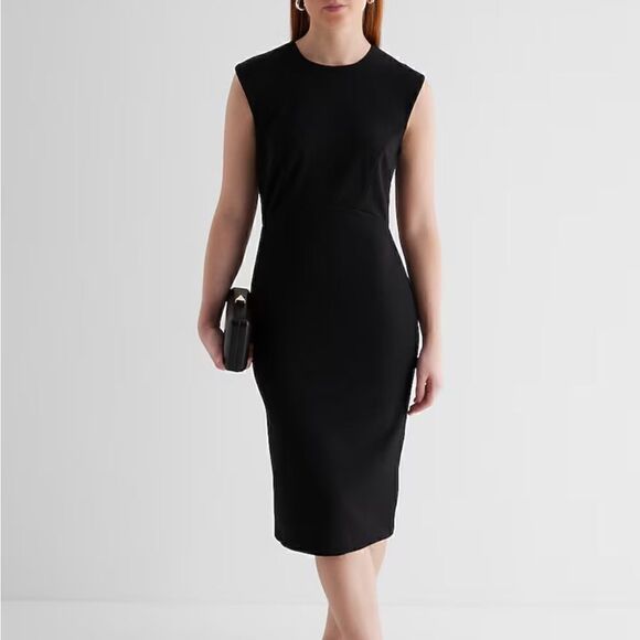 NWT Express Supersoft Double Knit Dress black cap sleeve small s - Picture 1 of 7